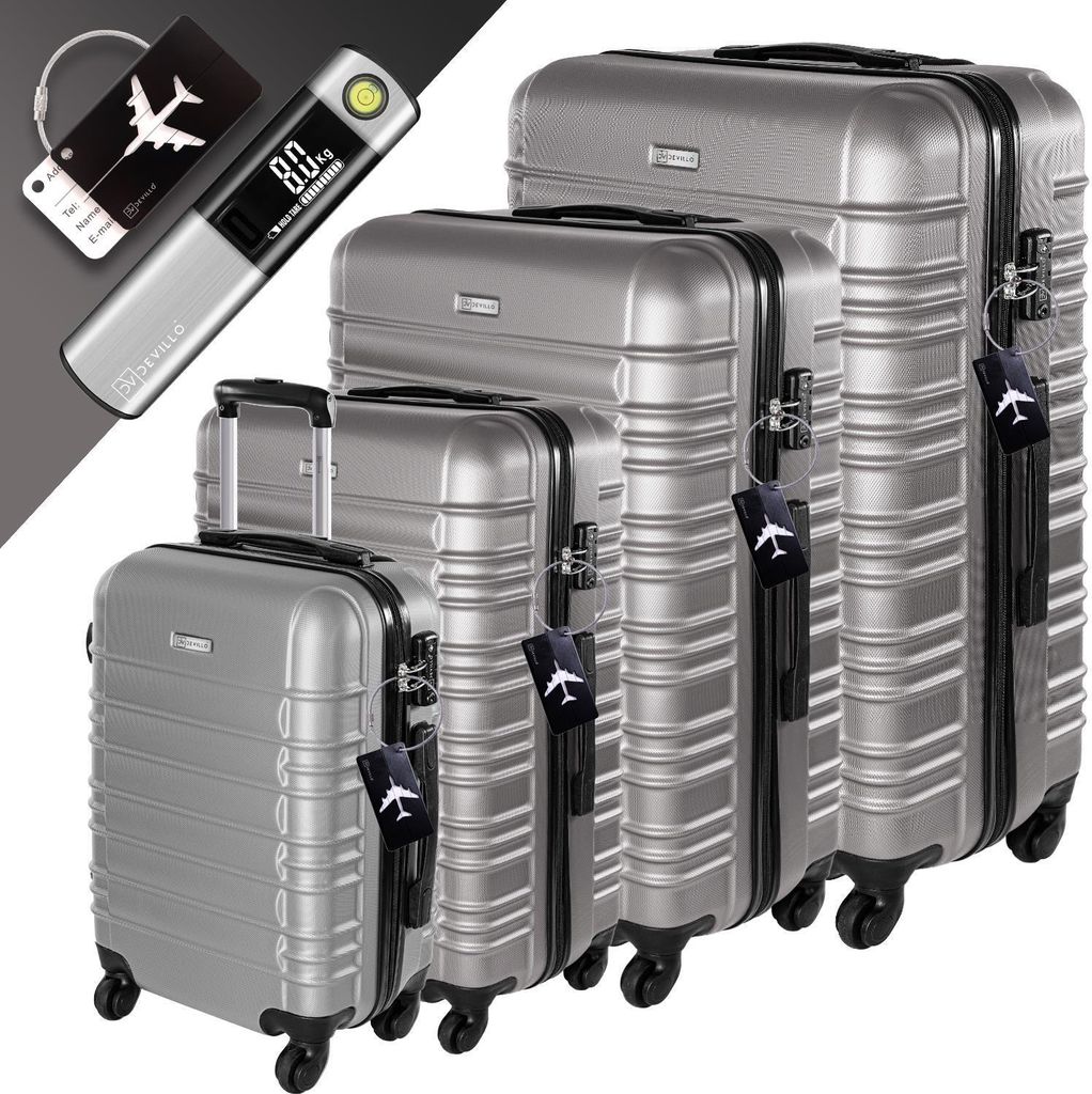 Devillo® Kofferset 4tlg. S-M-L-XL, Silber - Trolley Koffer Obrázok produktu 
