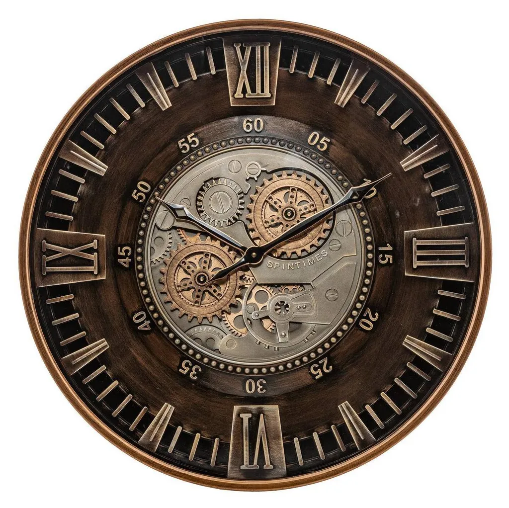 Grande horloge murale industrielle Yoni en fer marron diamètre 59 cm