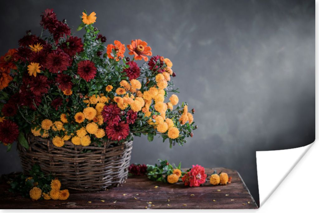 MuchoWow Poster Stilleben - Korb - Chrysantheme 30x20 cm - Plakate - Print