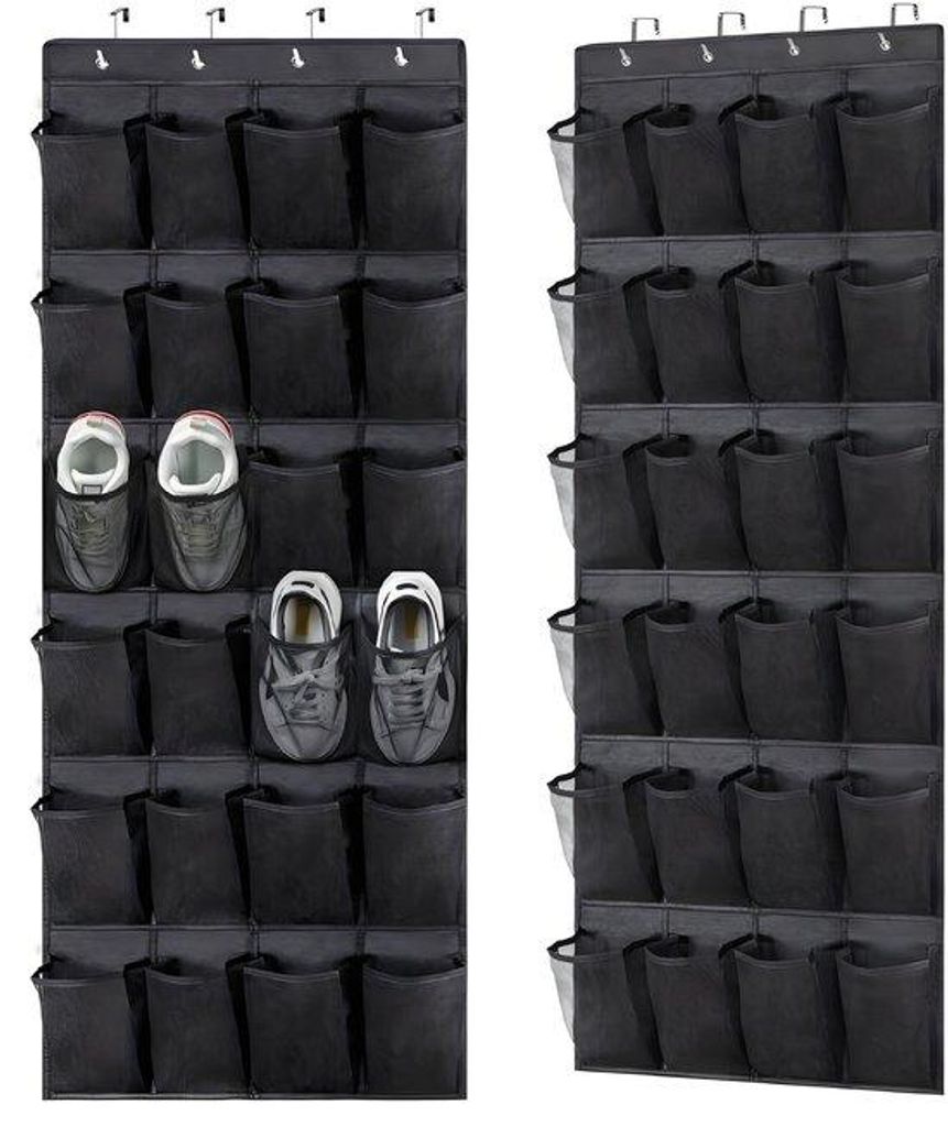 Schuhhalter für die Tür - 24 große Fächer - schwarz - Schuhorganizer für die Tür mit 24 Fächern - Raumbewahrer - Schuhhalter für die Tür.