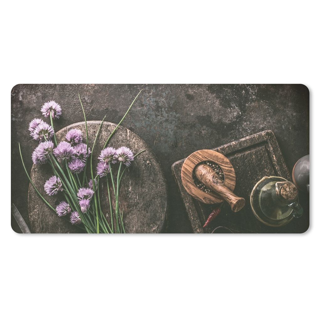 MuchoWow Mauspad Mousepad Schnittlauch - Küche - Mörser - Rustikal - Kräuter - Lila 60x30 cm - Mousepads - Maus Mat - Pad - Mausunterlage - Na...
