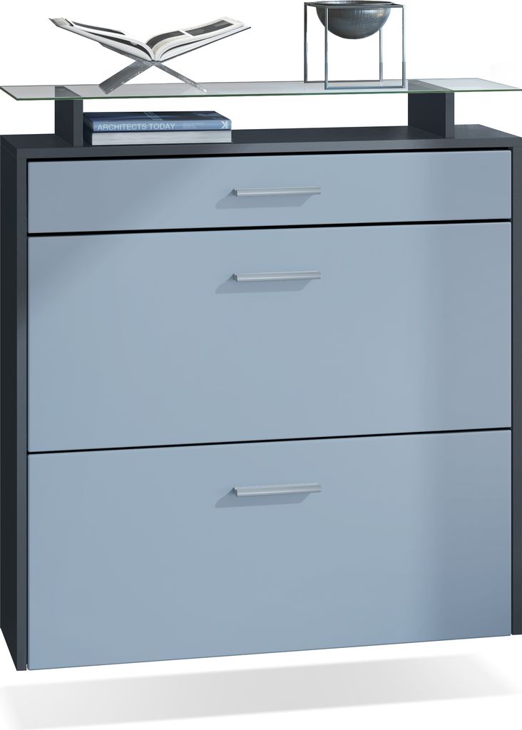 Vladon Schuhschrank Malea, Anthrazit matt/Denim matt - hängender Schuhkipper für 16 Paar Schuhe (89 x 96 x 23 cm)
