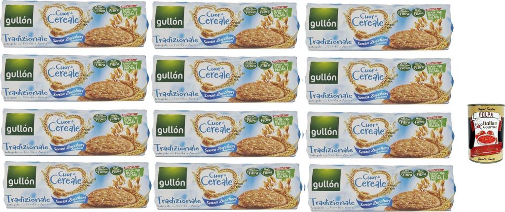 Gullón Cuor Di Cereali biscotti avena tradizionale Zero Zuccheri Aggiunti , Kekse mit Hafer ohne Zuckerzusatz, 12x 280g + Italian Gourmet polpa 400g