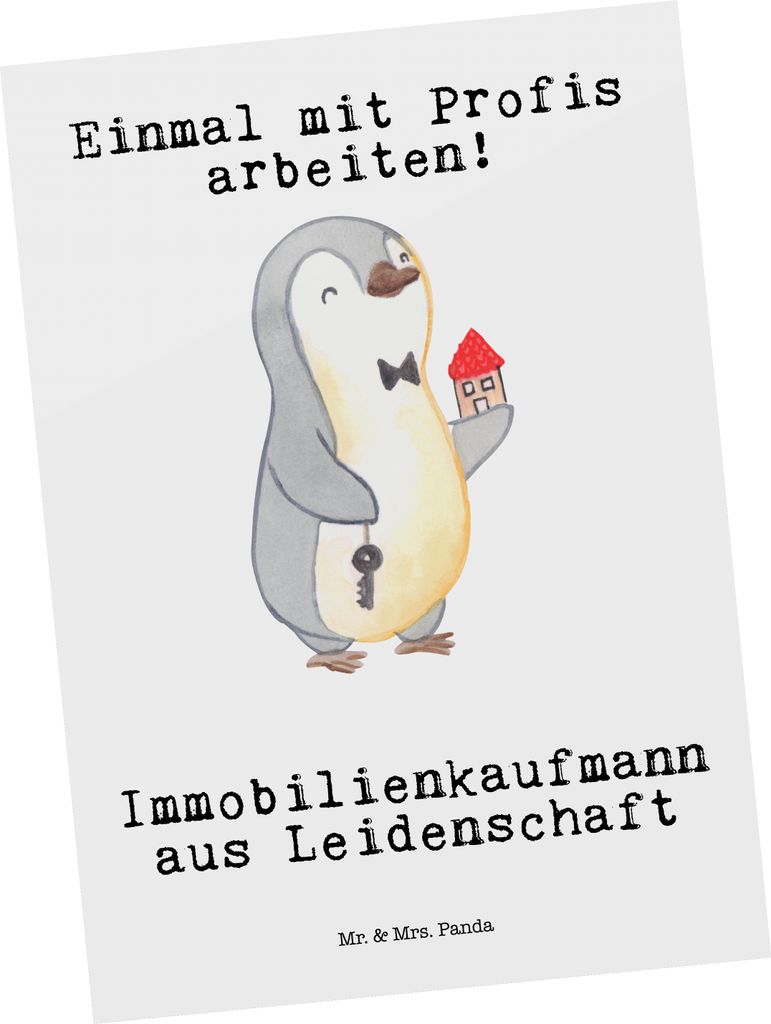 Mr. & Mrs. Panda Grußkarte Immobilienkaufmann Leidenschaft - Weiß - Geschenk, Immobilienmakler, Spruch, bildkarte, Postkarte, Ansichtskarte, Lust...