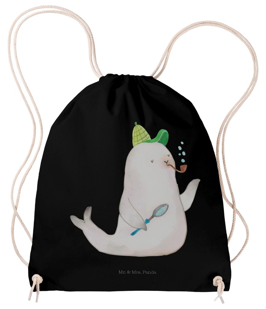 Mr. & Mrs. Panda Jutebeutel Robbe Sherlock - Schwarz - Geschenk, festival rucksack, Lustige Sprüche, wander, Beutel, Sportbeutel, gym