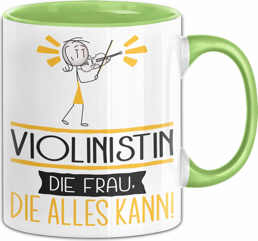 Violinistin Geschenk Tasse Becher Die Frau Die Allen Kann Geschenkidee für eine Violinistin Lustig (Grün)