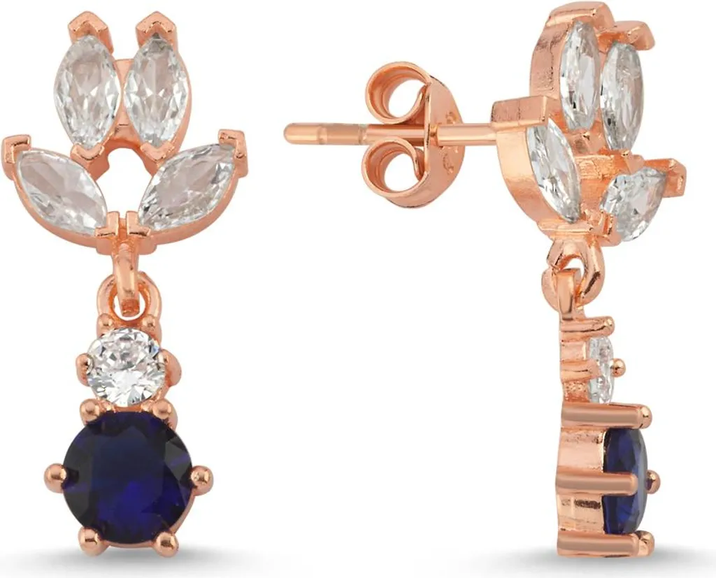 Boucles d'oreilles en argent rose et cristal bleu marquise de 10mm chic