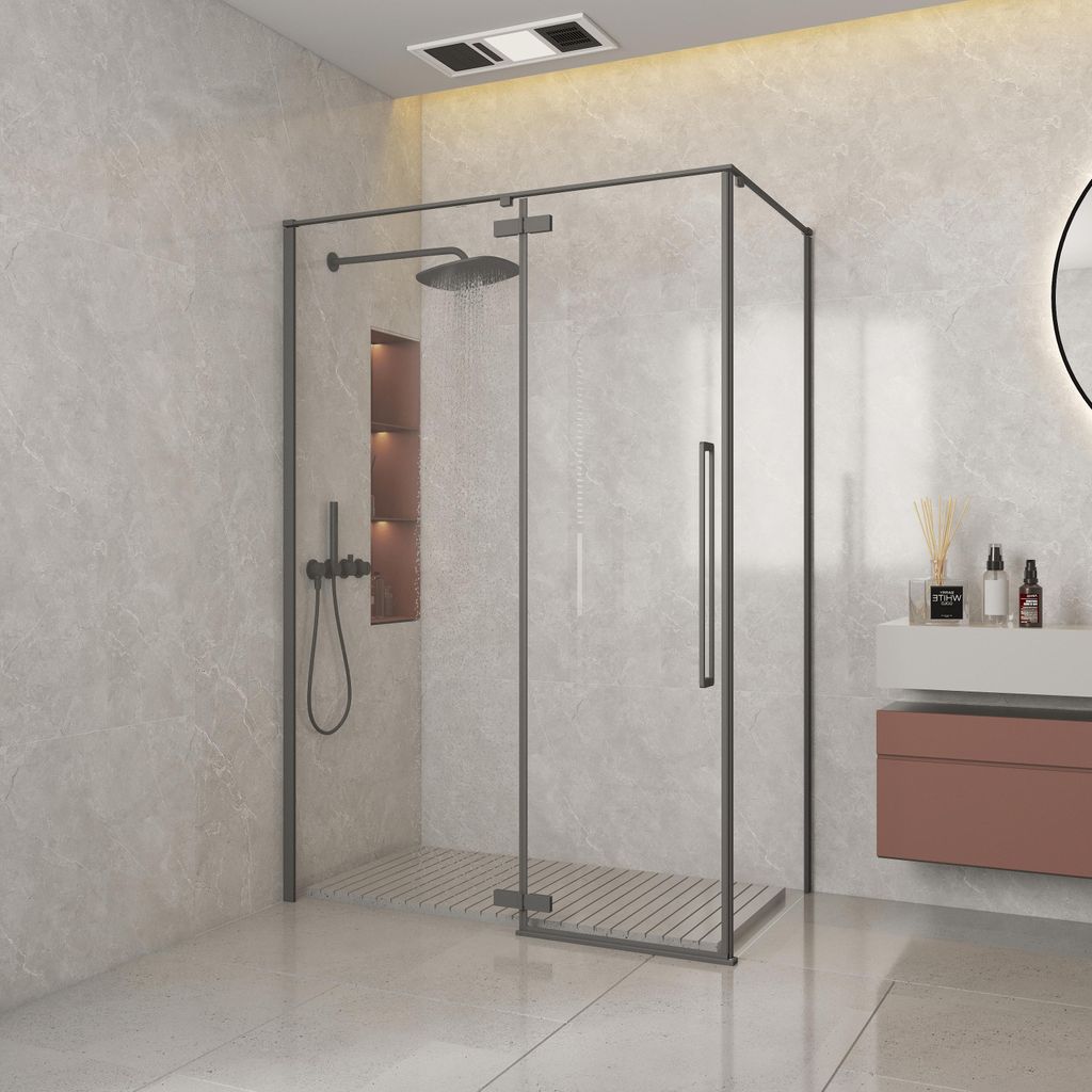 Eckduschwand mit Falttür DELFT CUADRA Gun Metal - Glas 8 mm