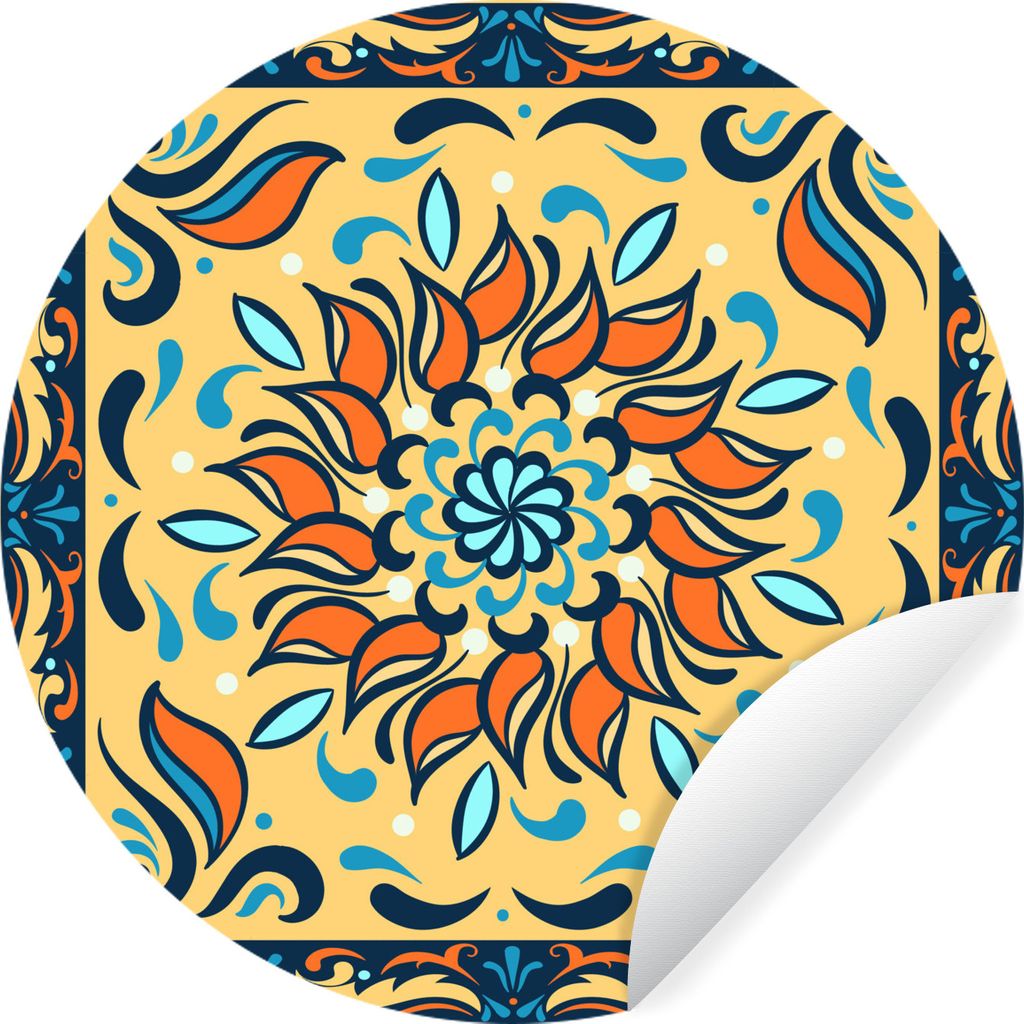 MuchoWow Runde Wandtattoo - Wandsticker Tapete Aufkleber Sonnenblumen - Rahmen - Quadratisch Ø 100 cm Selbstklebend und Repositionierbar - Wanda...