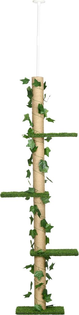 Kratzbaum höhenverstellbar 202-242 cm, rutschfest, Juteseil-Pfosten, Spanplatte, Grün/Gelb