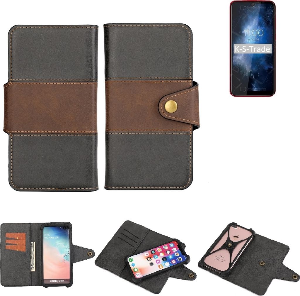 K-S-Trade Handyhülle Schutzhülle Hülle Bookstyle Wallet-Case kompatibel mit BQ Mobile BQ-6061L Slim Bumper Rundumschutz schwarz-braun 1x