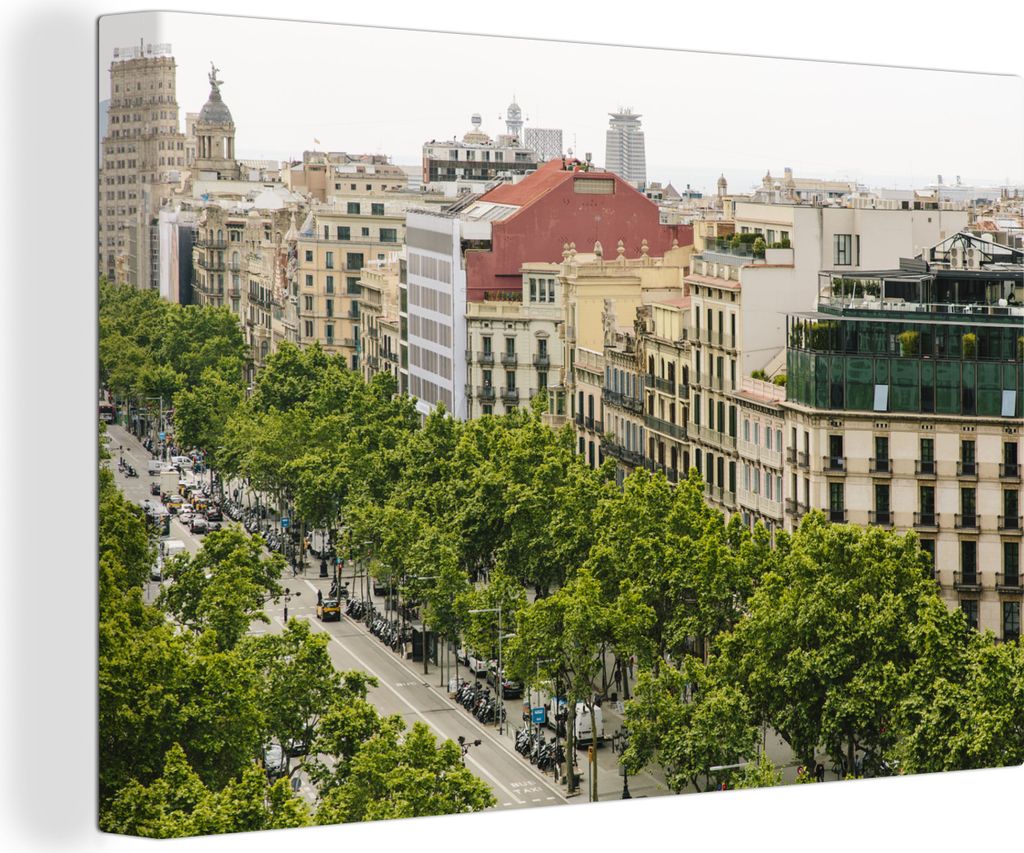 OneMillionCanvasses - Leinwandbilder - 140x90 cm, Nachmittag - Barcelona - Straße, Wandbilder Kunstdruck Wanddekoration - Foto auf Leinwand - Ge...