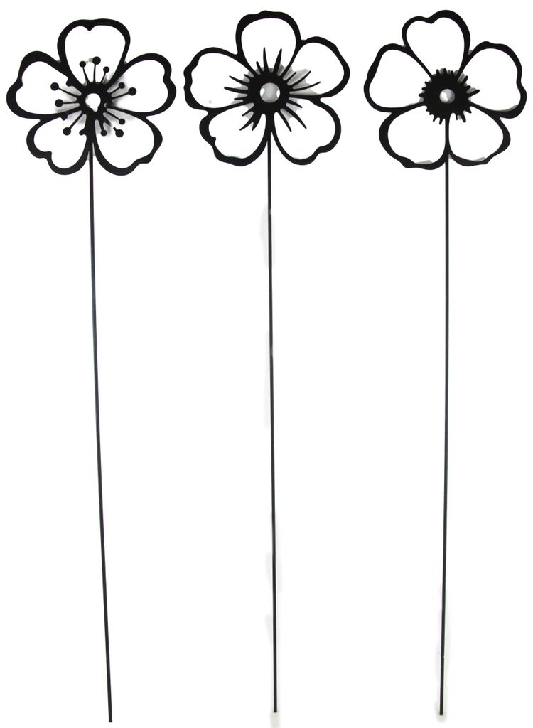 Modernes Gartenstecker 3er Set Blumen