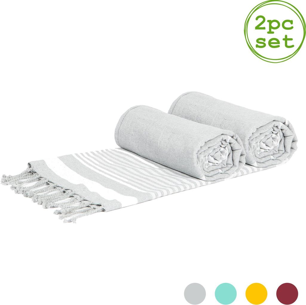 Deluxe-Strandtuch aus 100 % Baumwolle, weich, sehr saugfähig, für türkisches Bad, Grau, 2 Stück