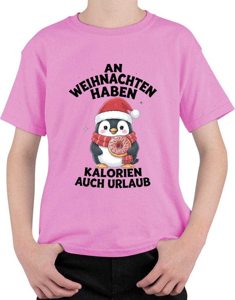 Weihnachts Pinguin Donut Kalorien haben Urlaub Lustig Geschenk Uni Kinder T-Shirt, Pink, 104