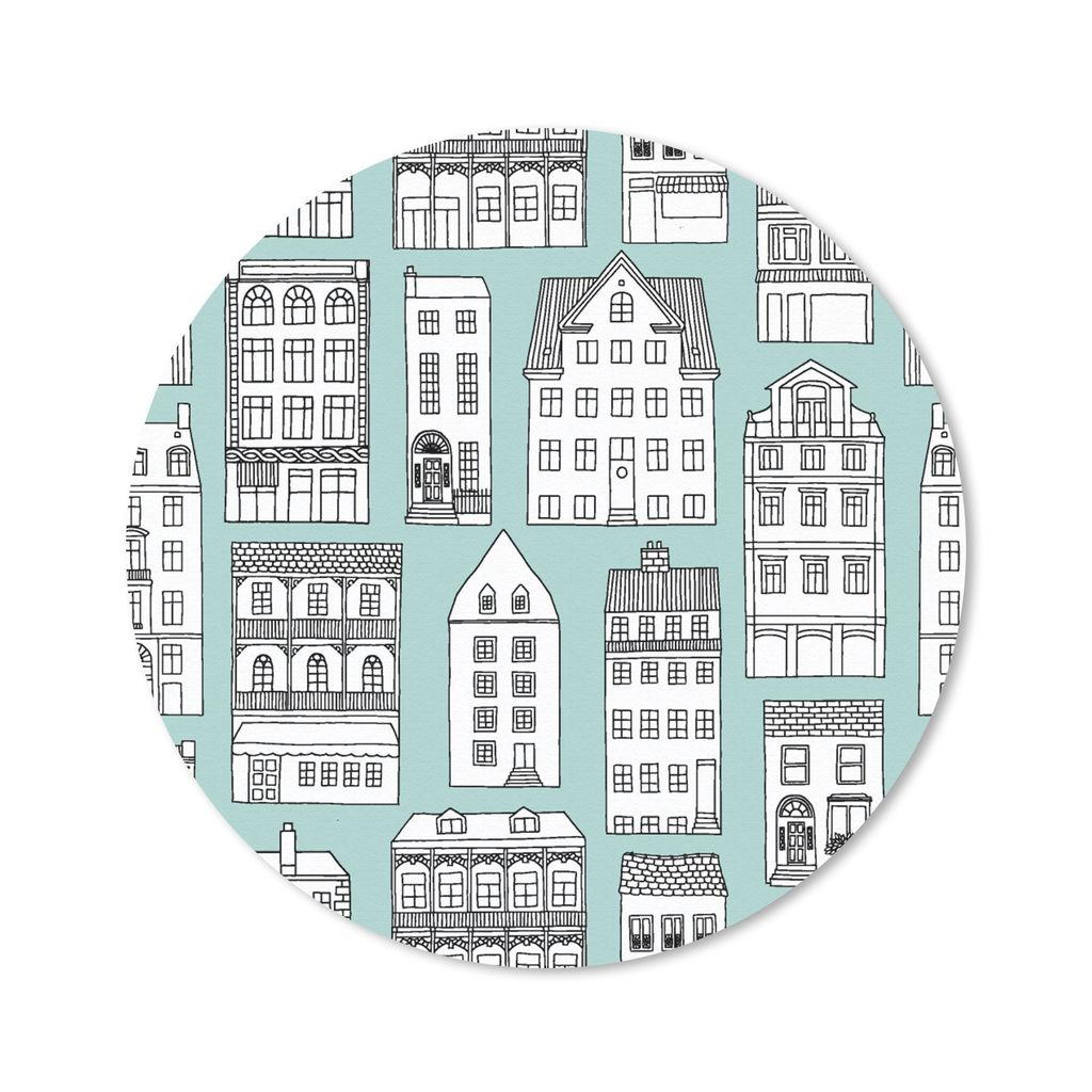 MuchoWow Mauspad Mousepad Muster - Haus - Skyline 40x40 cm - Mousepads - Maus Mat - Pad - Mausunterlage - Schreibtisch Accessoires