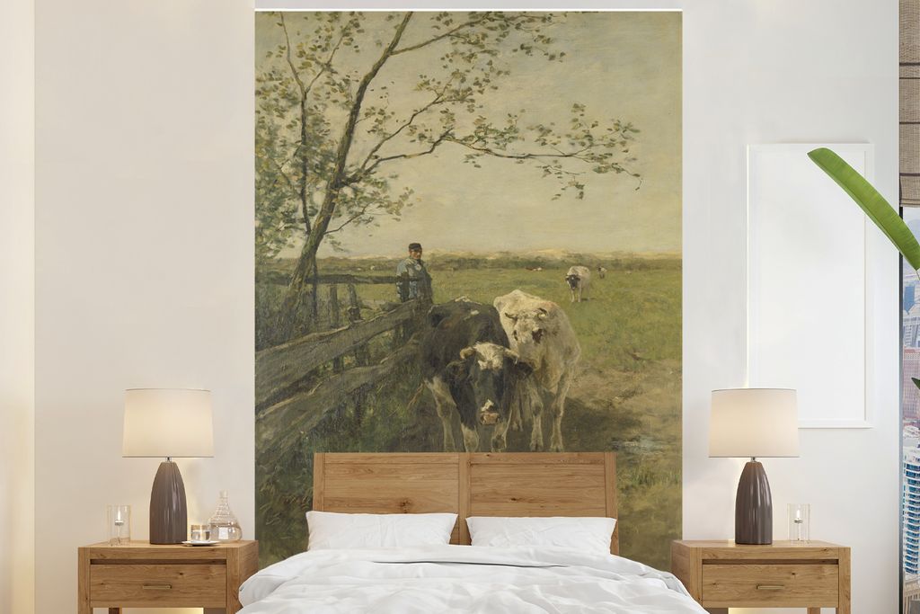 MuchoWow Fototapete für Wohnzimmer oder Schlafzimmer Wandtapete Vinyl Motivtapete Der Milchwagen - Anton Mauve - 200x300 cm - Wanddekorationen