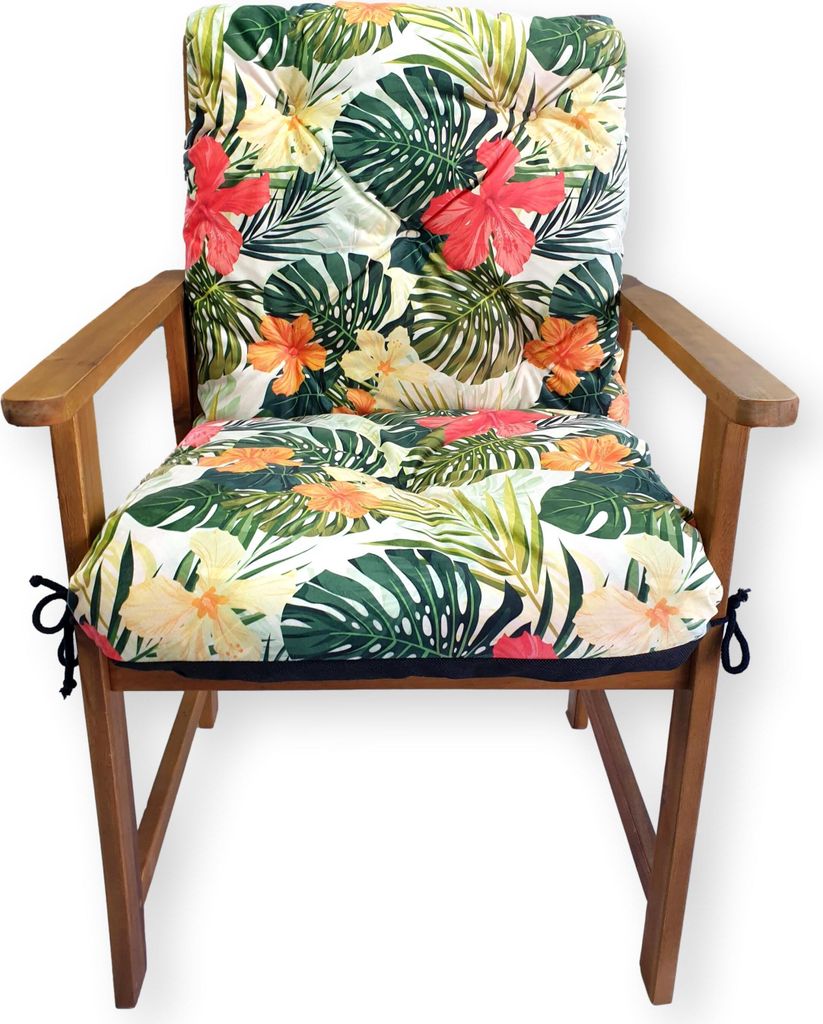 4L Textil Gartenstuhlauflage Niedriglehner Hochlehner (50x50x50 cm, Blumen Grün)