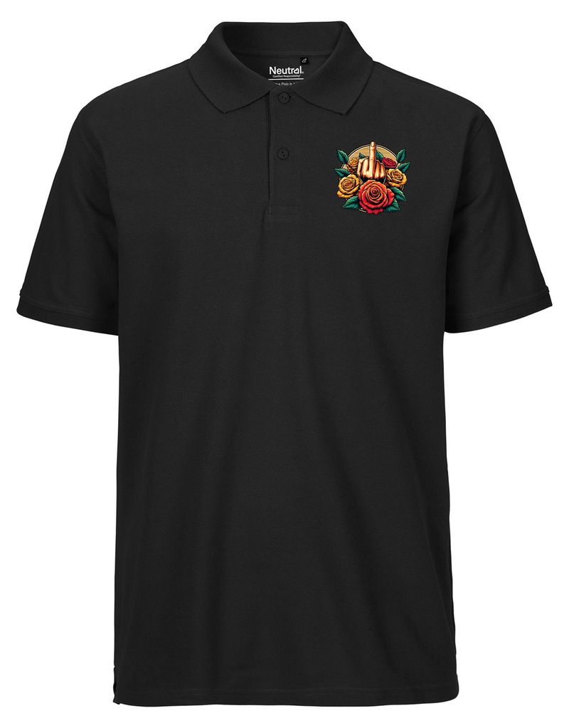 Huuraa Herren Polo Shirt Mittelfinger Rosen S Black Bio Baumwolle Fairtrade Poloshirt Geschenkidee