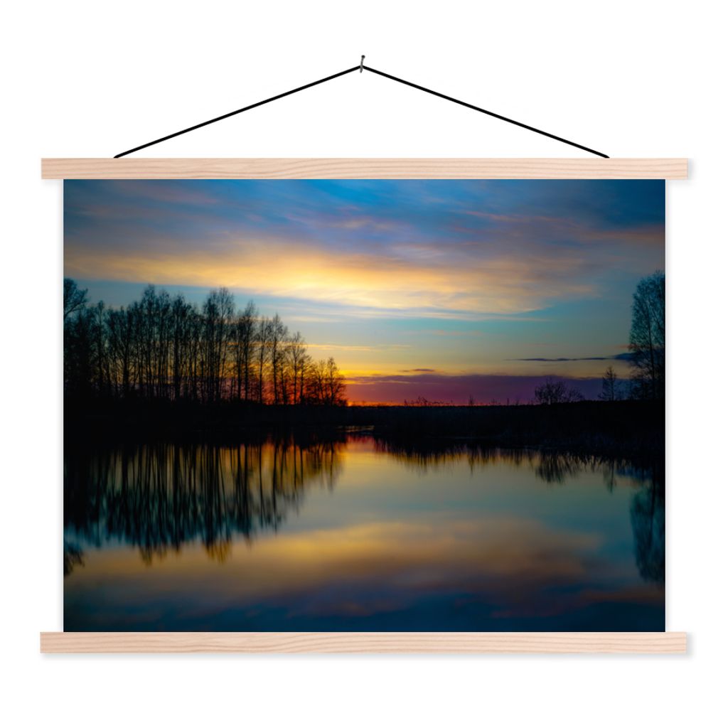 MuchoWow Textilposter Wasser - See - Bäume - Sonnenuntergang - Natur 40x30 cm mit holzfarbenen Rahmen - Bilder