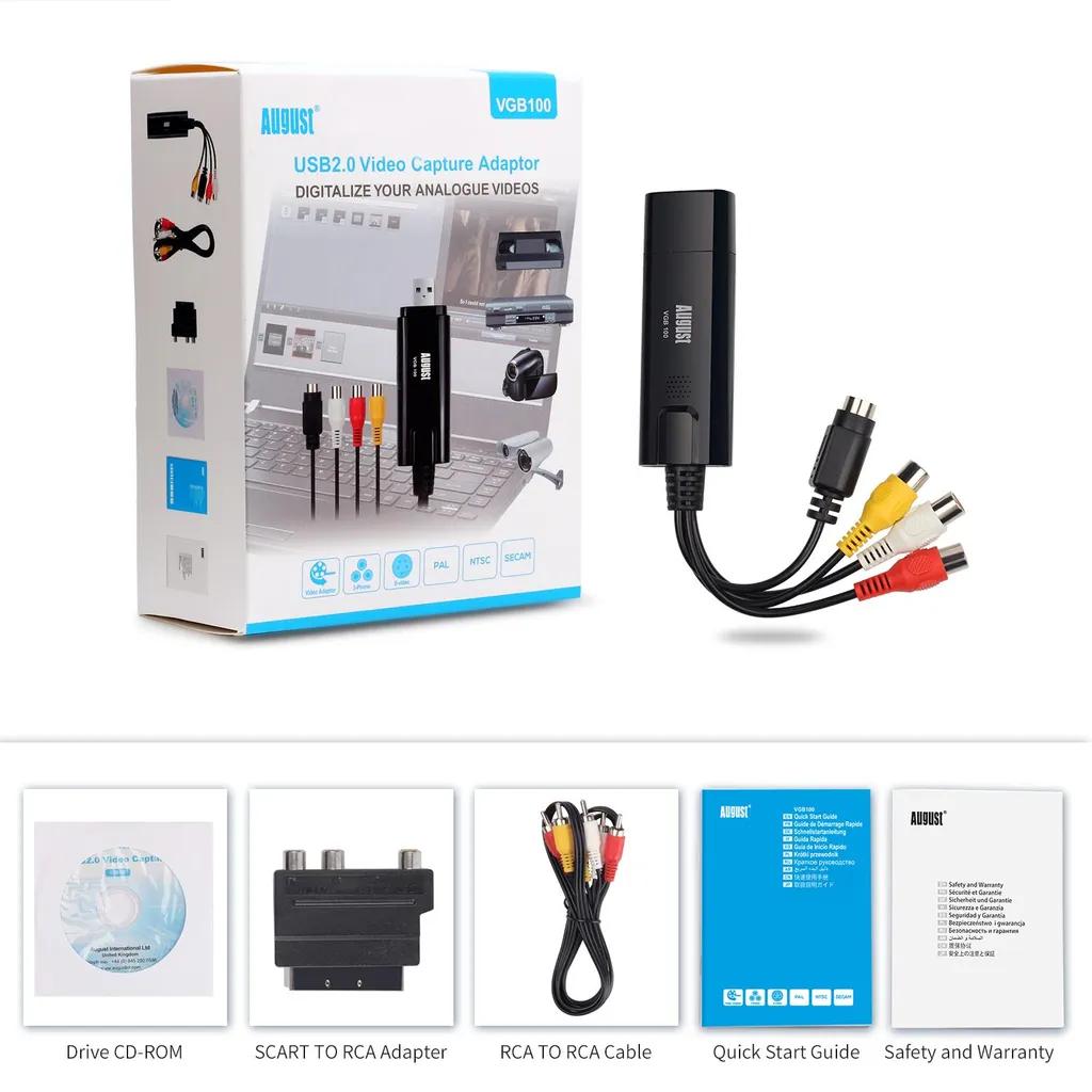 August VGB100 Kit de Conversion VHS sur PC Clé de Numérisation USB 2.0 - 7