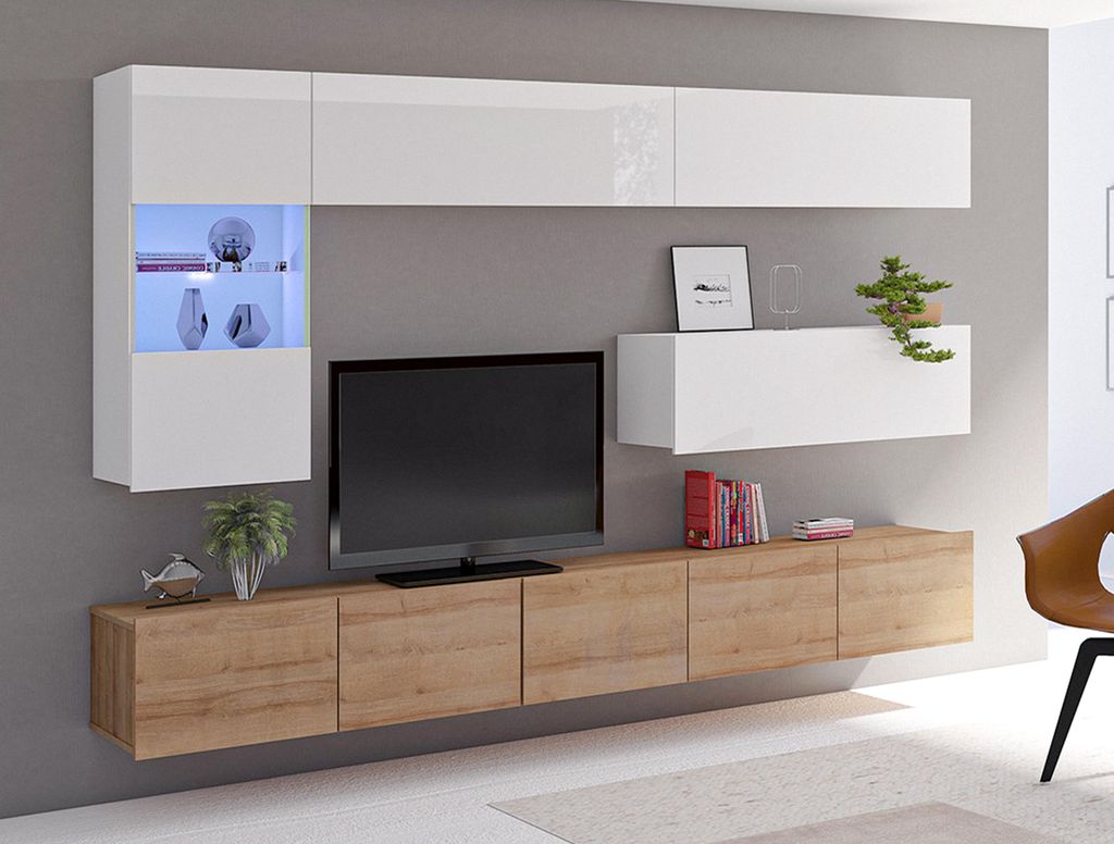 AX LIVING Möbel im Wohnzimmer Kossana 4 –255 Breite Weiß/Goldene Eiche