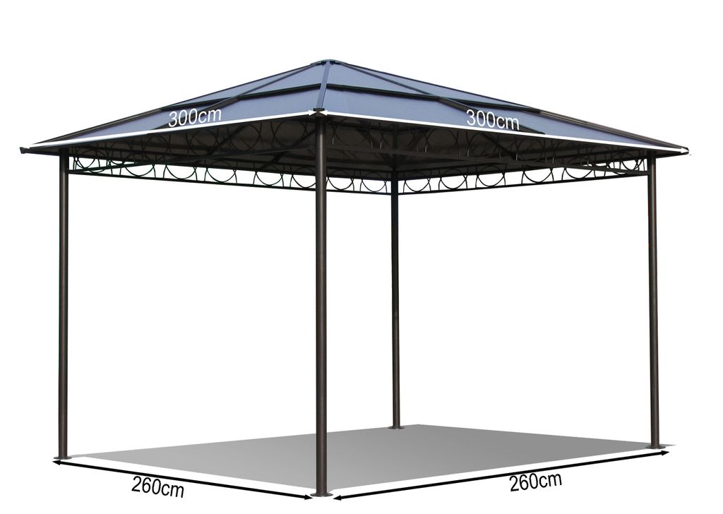 Metall Garten Hardtop Pavillon 3x3m Doppelstegplatten Polycarbonat Dach Partyzelt Pergola