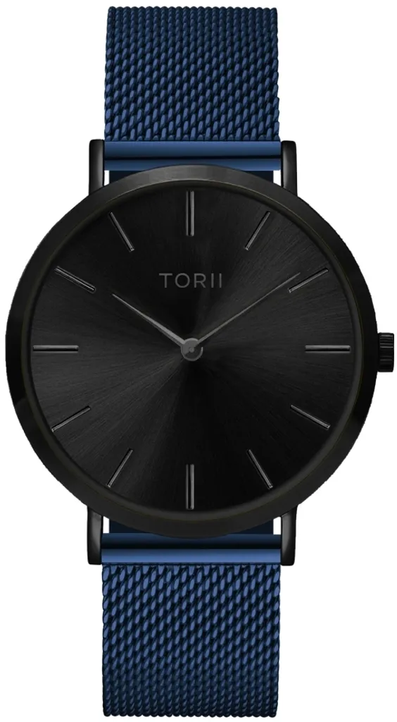 Montre analogique mixte bleu marine TORII avec bracelet en maille fine