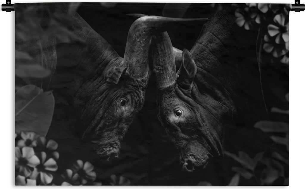 MuchoWow Wandteppich Wandbehang Zwei Watussi-Rinder im Dschungel - schwarz und weiß 90x60 cm Tapisserie Dekoration Wandtuch - Wandskulpturen - B...