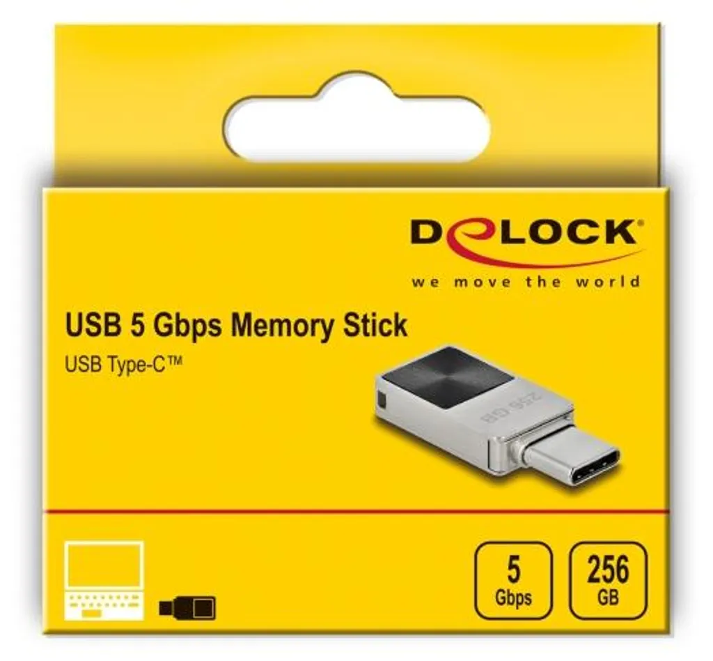 Clé USB-C 256 Go Delock 5 Gbps en métal robuste - Mini format compact - 6