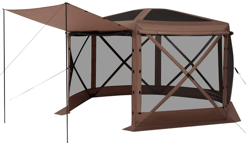Pavillon pliable 3,6x3,6 m Tente de réception Pop-up avec sac - Marron - 11