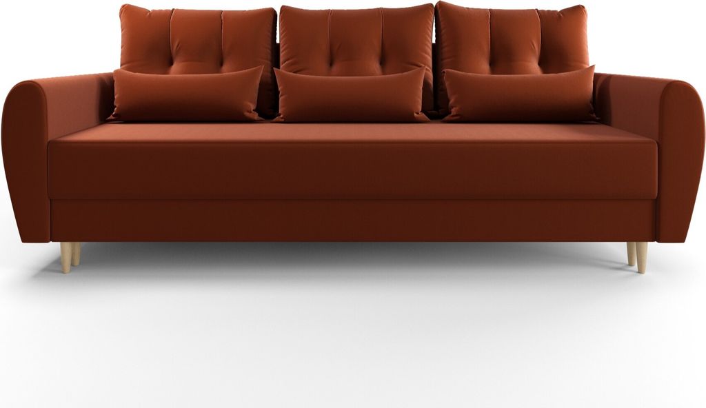 Roe Furniture | Schlafsofa - PALERMO - 230x89 cm - Rostrot - Mit Schlaffunktion und Stauraum - Sofa - Sofabett