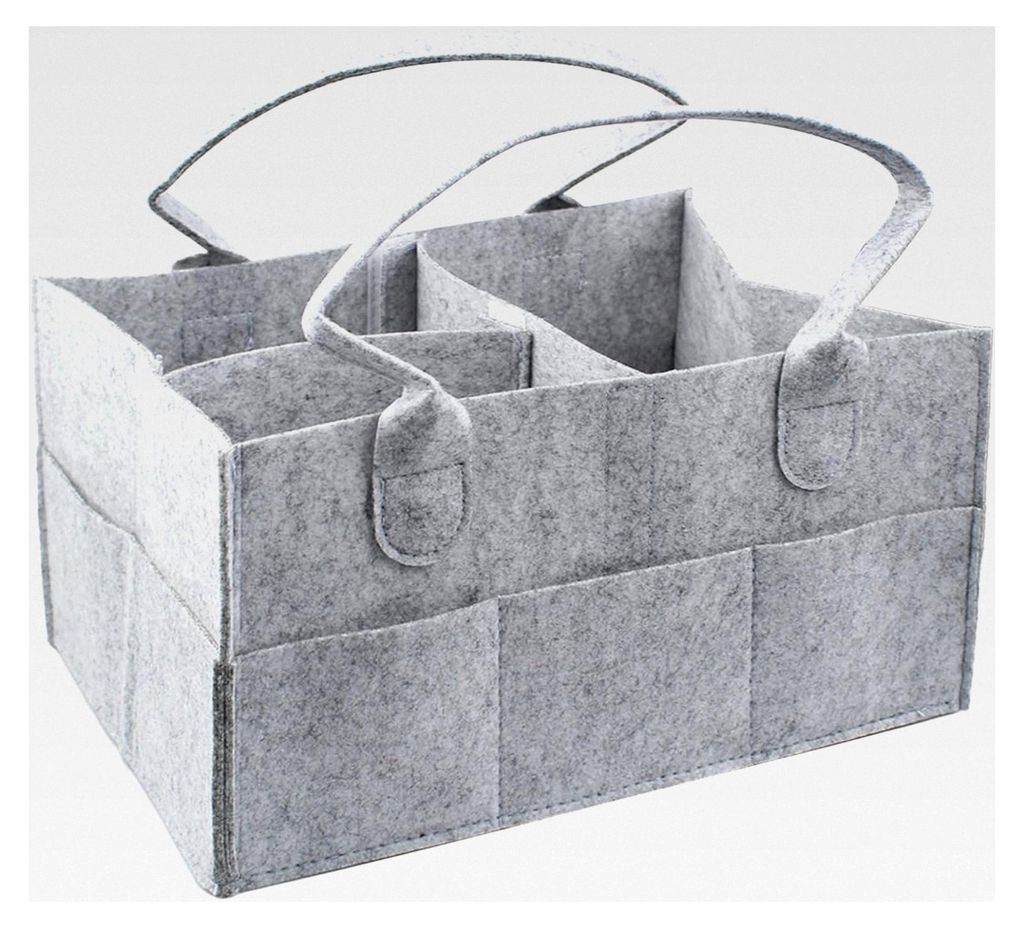 Windelaufbewahrungskorb 33 x 23 x 18 cm, tragbar, mit 5 Außentaschen und 3 Fächern, grau
