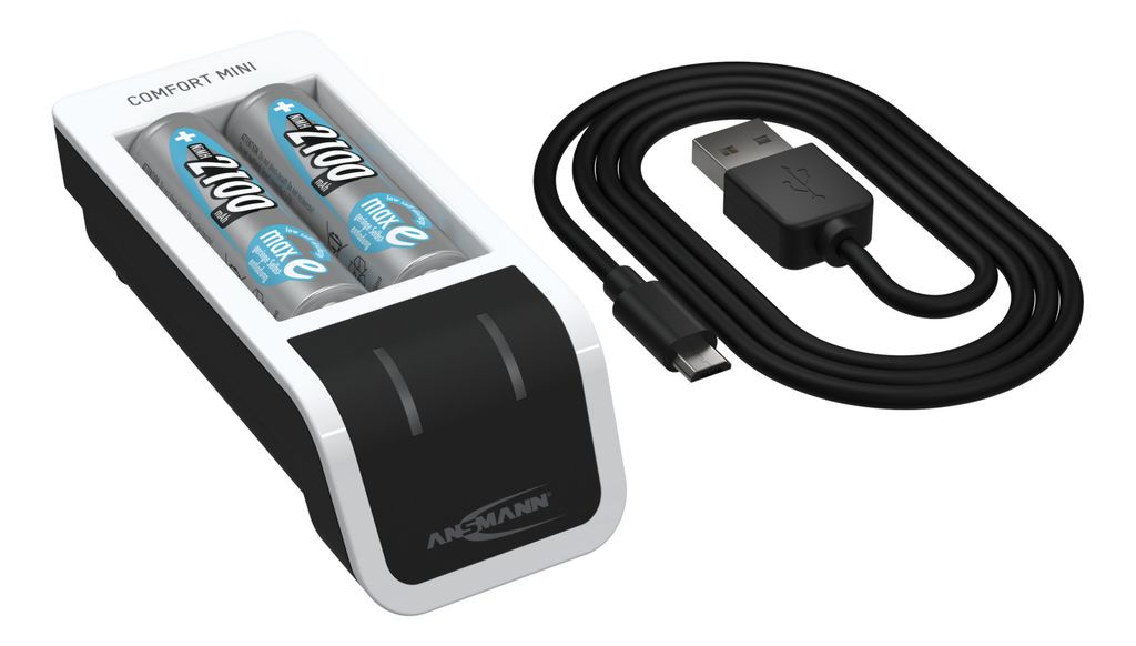 ANSMANN Akku Ladegerät inkl. 2x AA 2100mAh Akkus, USB-Eingang