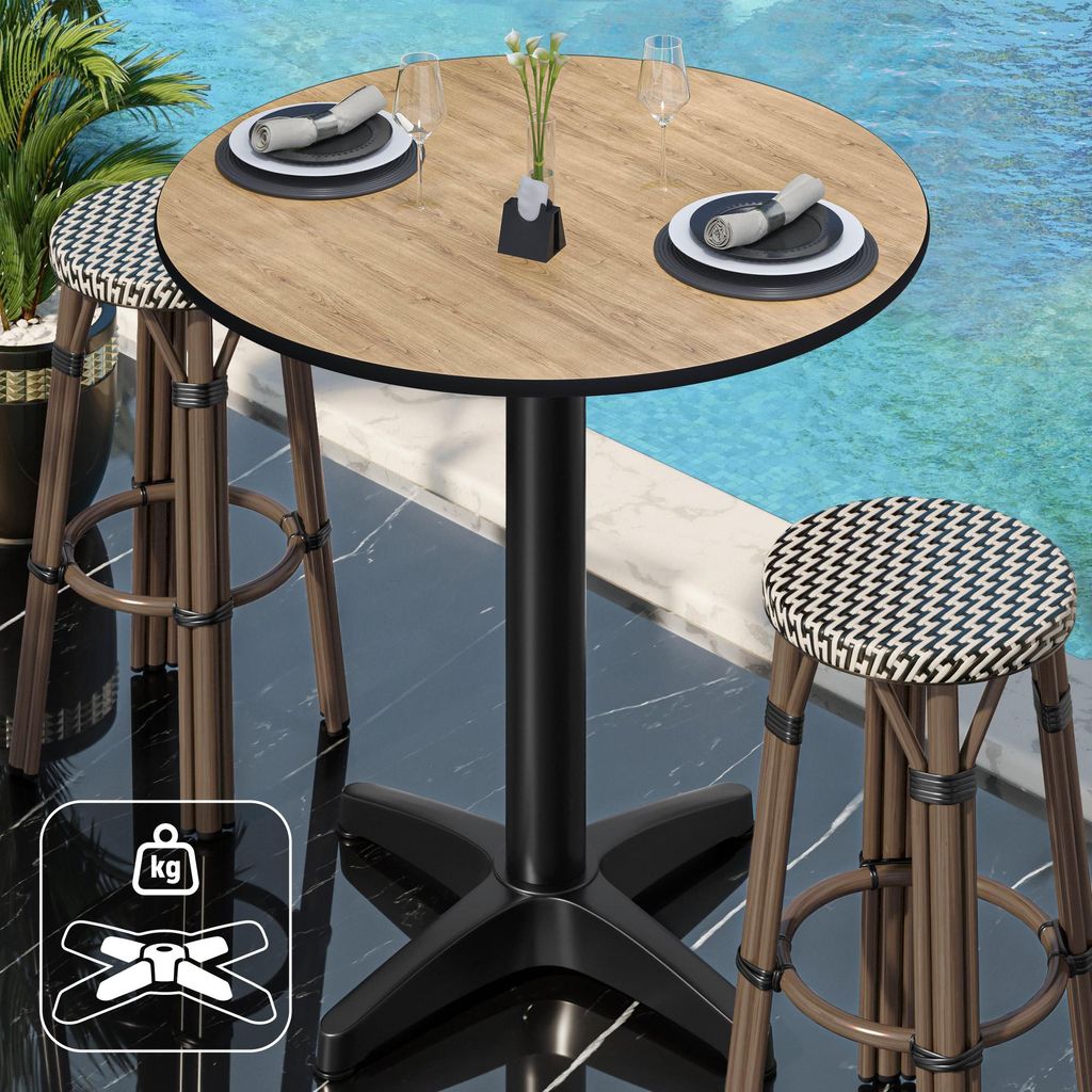 CPBL | HPL Compact Bistro Stehtisch | Ø 70 x 110 cm | + Zusatzgewicht | Eiche / Schwarz | Bistrotisch Gastro Steh Tisch