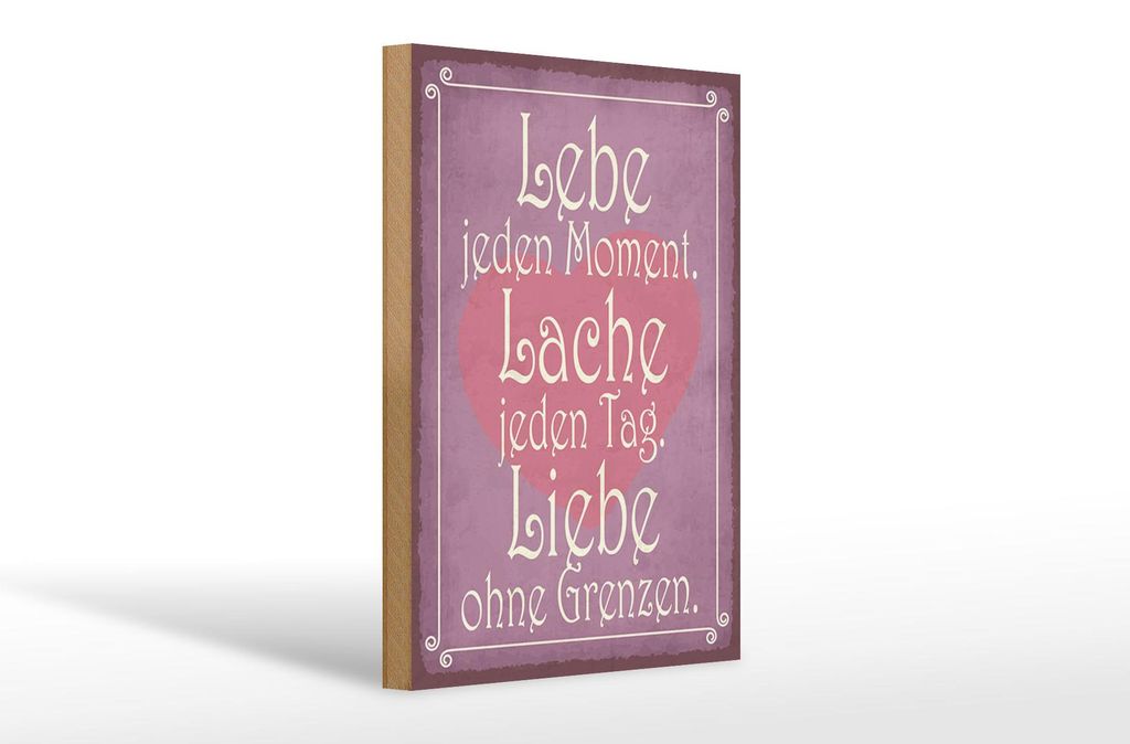 Holzschild Lebe jeden Moment Lache Liebe, 30x20 cm, Holzschilder Spruch Glück Weisheit