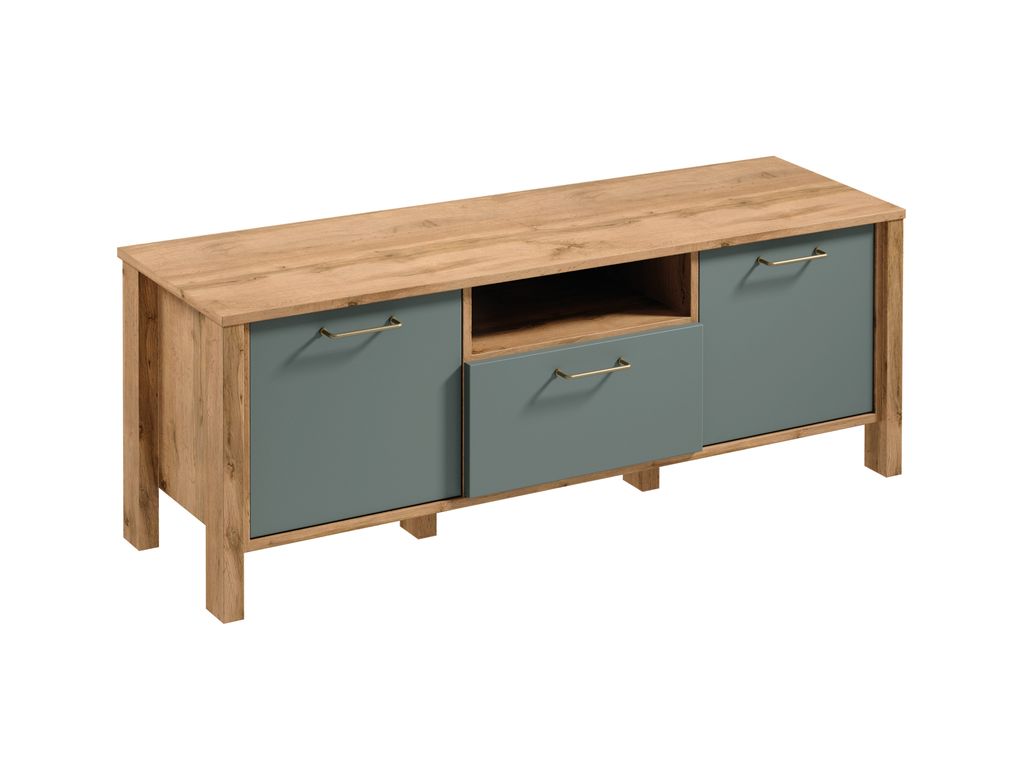TV-Schrank 138 cm mit 2 Türen Fernsehtisch für Wohnzimmer, Indigo RTV1S Artisan Eiche/Grün