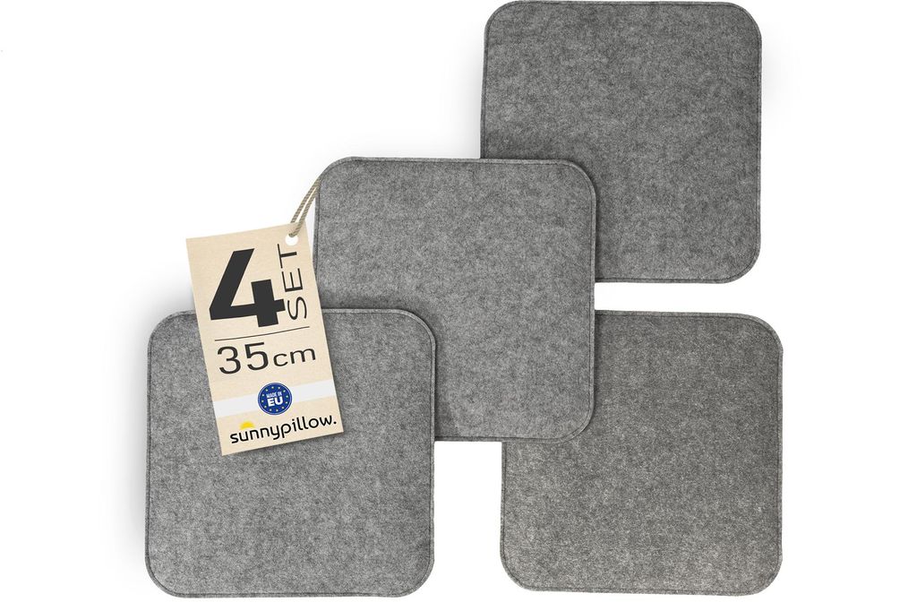sunnypillow 4er Set Stuhlkissen aus Filz quadratisch 35x35 cm | gemütliche Filzkissen für Bank und Stuhl | Indoor/Outdoor | Sitzkissen Sitzauflag...