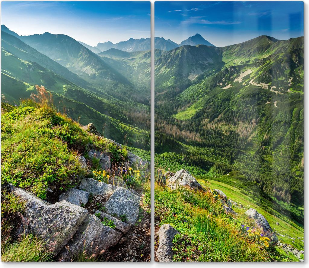 DEQORI Herdabdeckplatte Glas 2-tlg 'Blick über Hohe Tatra' Herd Abdeckung Küche