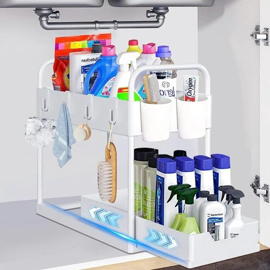 Étagère sous évier coulissante pour organiser vos produits sans encombre