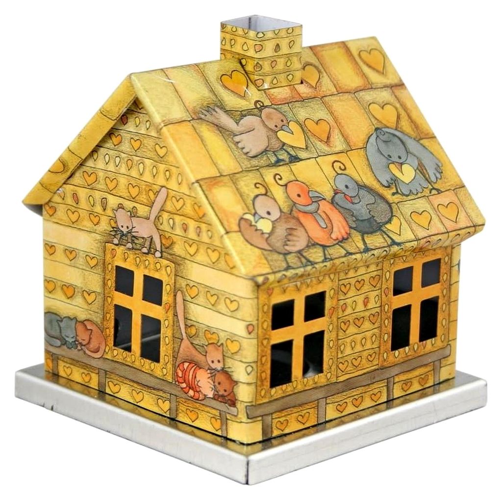 Räucherhaus aus Metall - Märchenmotiv Hänsel und Gretel - für Räucherkerzen Größe M - Maße: ca. 6 x 6 x 7 cm