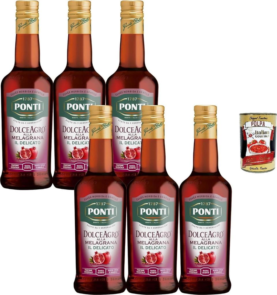Ponti Essig, Dolceagro mit Granatapfel, Geschmack mit einem orientalischen Parfüm und einer geringen Säure, ideal für Salate und auch für weiß...