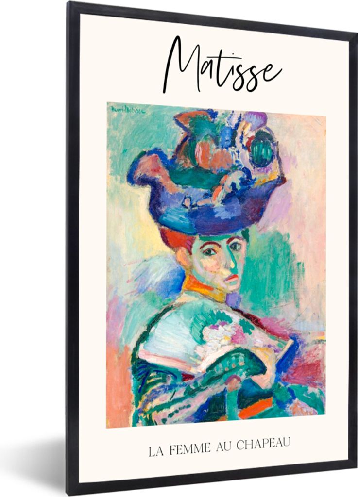 MuchoWow Gerahmtes Poster Alte Meister - Matisse - La femme au Chapeau 40x60 cm - Poster mit Schwarzem Bilderrahmen Wandposter Rahmen Foto Bilder...