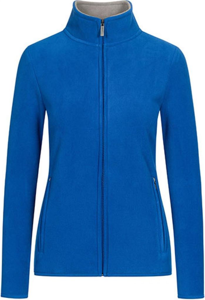Doppel Fleece Zip Jacke Damen, Königsblau-Stahlgrau, M