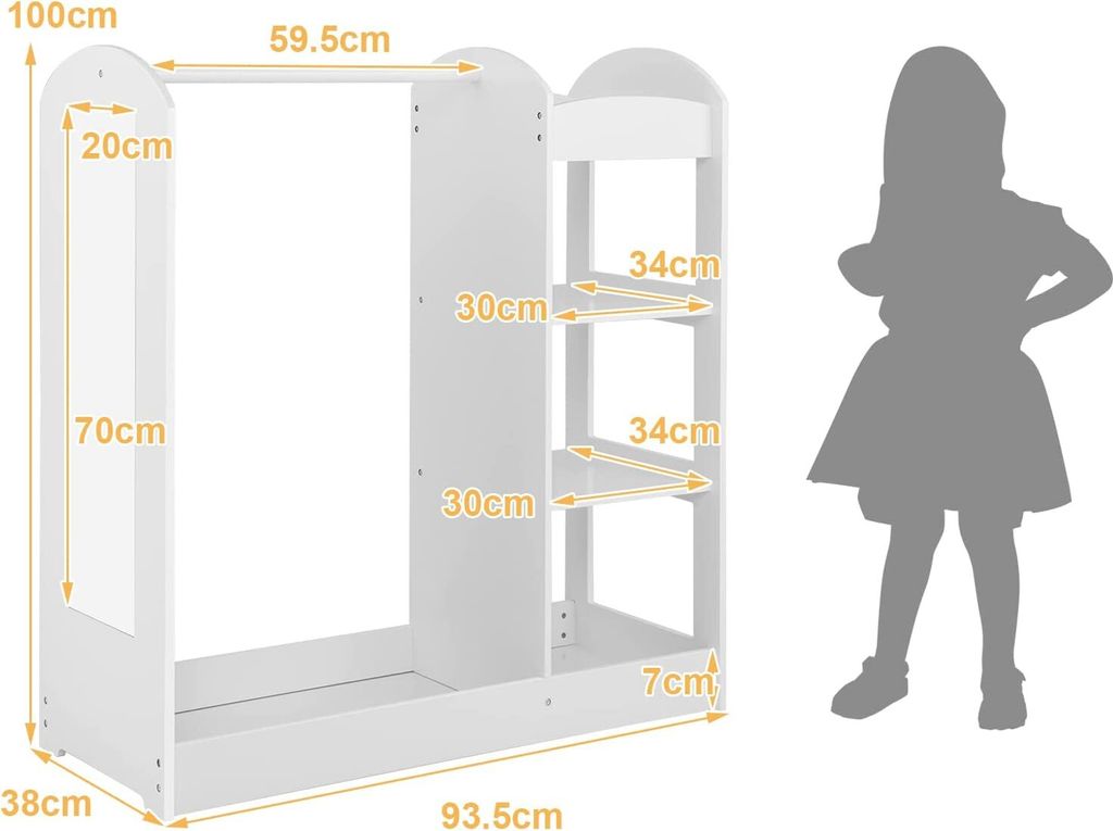 COSTWAY Kindergarderobe mit Spiegel, Prinzen Prinzessin Produktbild 6