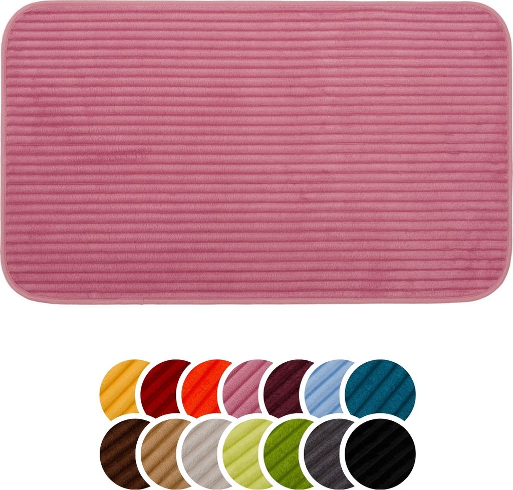 liebling Badteppich mit Anti-Rutsch-Beschichtung aus PVC Noppen, Cord-Optik, 100% Polyester, 70 x 120 cm, Fußbodenheizung geeignet, altrosa