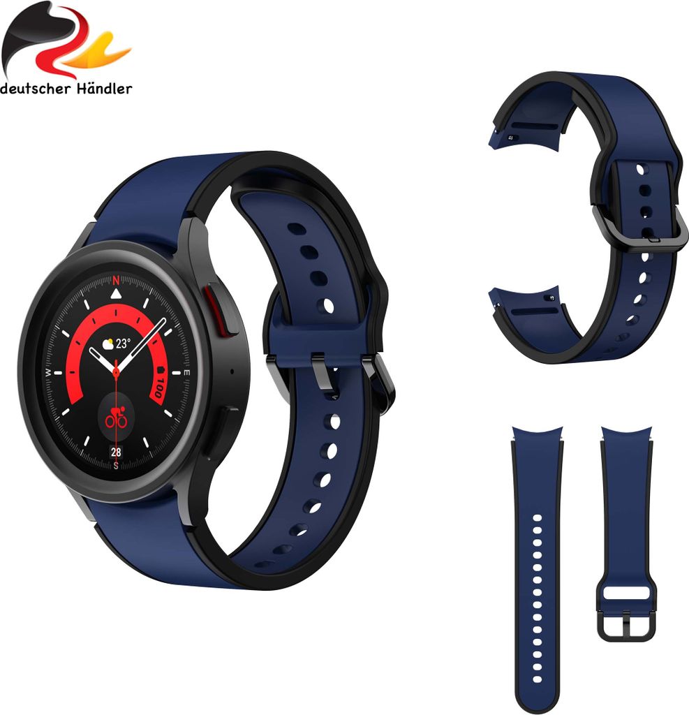 Moe-Pley Samsung Galaxy Watch 4 / 5 / 6 Armband 20mm - Silikon - Zweifarbig - Schwarz-Blau