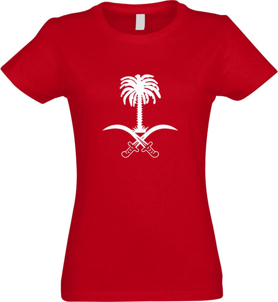 Kiwistar - T-Shirt tailliert - Damen - rot - Saudi Arabien Wappen - mit Motiv Bedruckt - Funshirt Design - Sport - Freizeit - Damen - L
