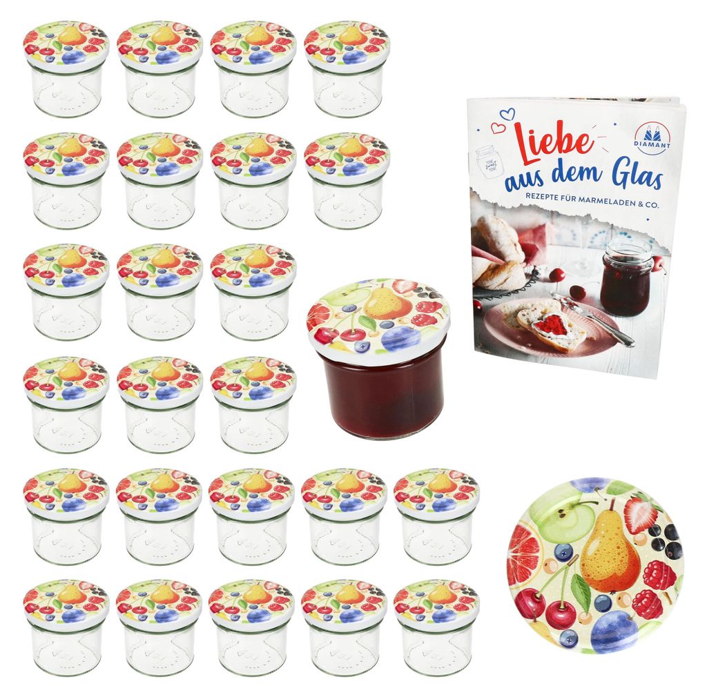 25er Set Sturzglas 125ml Einmachglas TO66 Comic-Obst Deckel DiamantZucker-Rezept