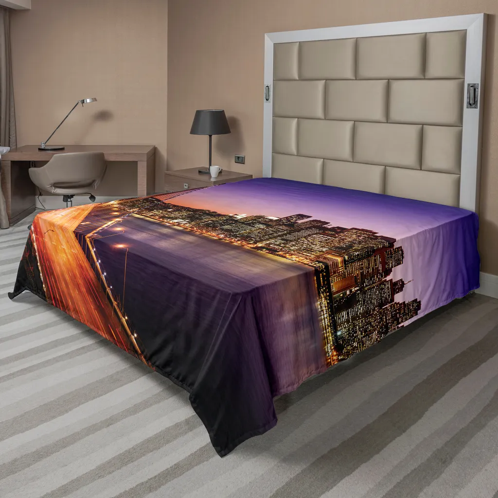 Drap Plat Décoratif Thème Ville la Nuit et Gratte-ciel Américains XL